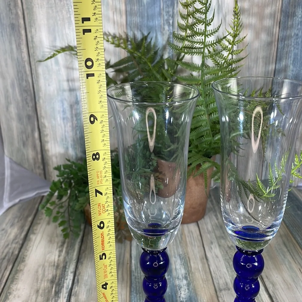 ⭐️Rare Cristal De Paris cobalt bubbles stem champagne flutes 2 pc lot